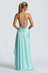 Women's Satin Lace-Up Maxi Dress