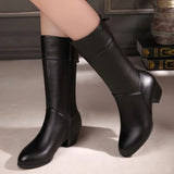 Women Mid Calf Boots Retro Pointed Western