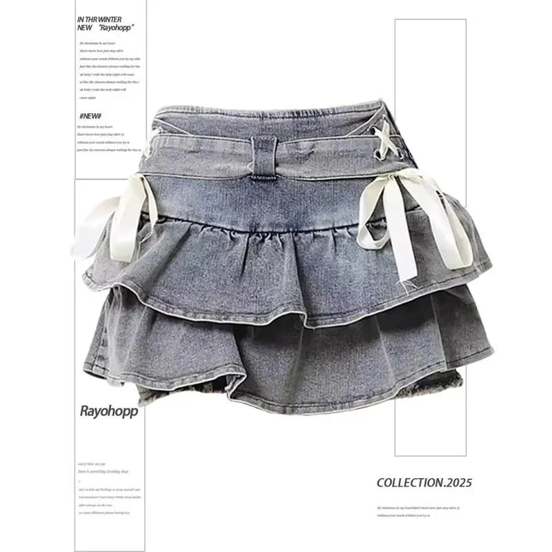 LaceFold™ – Pleated Denim Skirt with Shorts (American Spicy Girl)