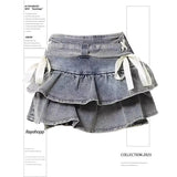 LaceFold™ – Pleated Denim Skirt with Shorts (American Spicy Girl)
