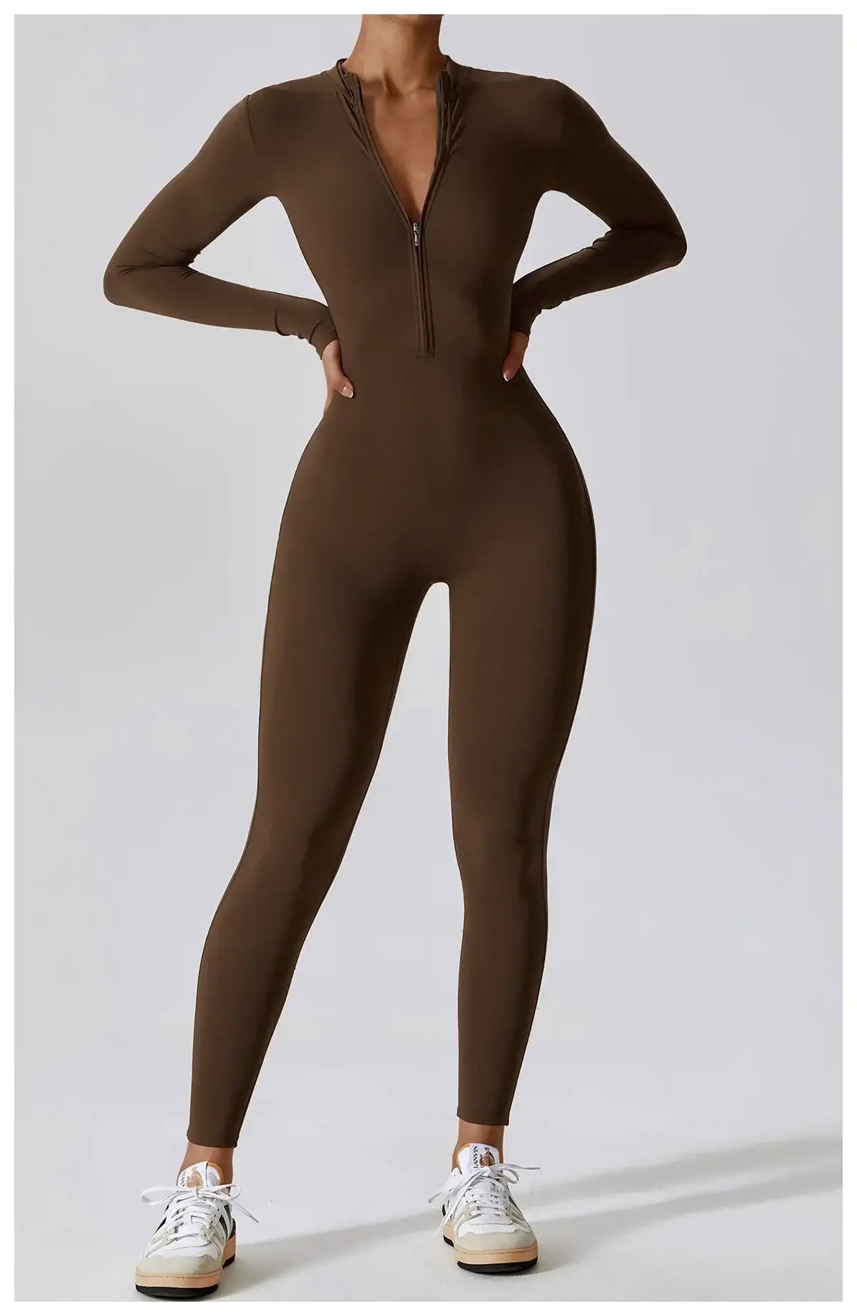 Women Fitness Zipper Long Sleeve Jumpsuit