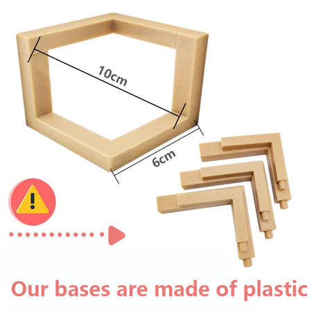 Plastic base hexagon template with dimensions 10cm x 6cm for crafting or construction projects.