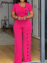 ElanWide™ – Short Sleeve Wide Leg Jumpsuit (Elegant, Flowy & Polished)