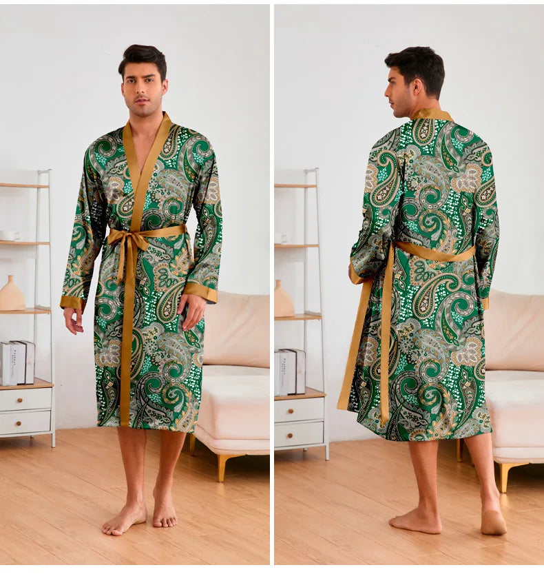 Men’s Leopard Satin Bathrobe Set