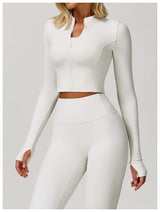 Women's Sexy Zip Long Sleeve Yoga Jacket – Workout Running Cycling Top