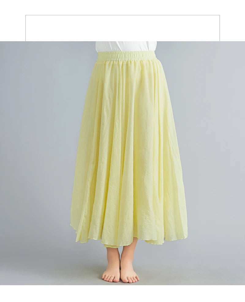 Women Cotton Linen Maxi Skirt