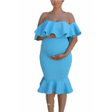 Off-Shoulder Ruffled Evening Maternity Dress