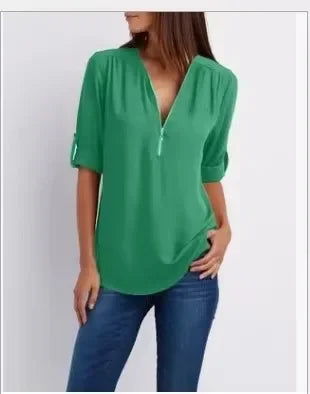 Luna Deep V-Neck Chiffon Blouse