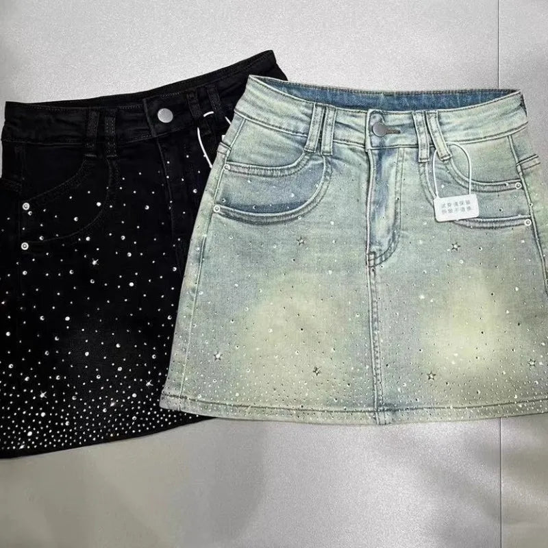 StarFlare™ – Rhinestone Slim Skirt (Black A-Line, Summer 2025)