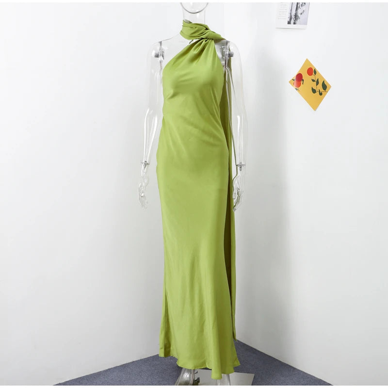 Luxe Satin Halter Evening Gown