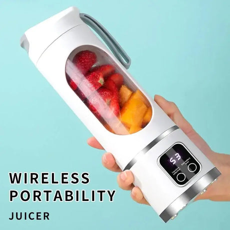10 blades portable fruit juicer with wireless portability and LED display, perfect for fresh juices on the go.
