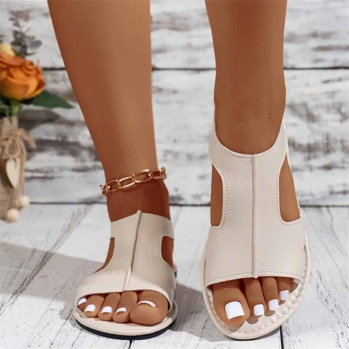 Women Shallow Flat Sandals Lightweight Shoes