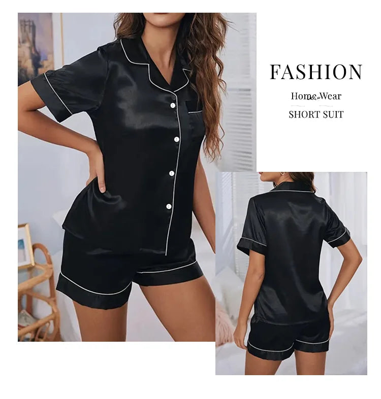 Women Satin Button Down Pajama Set