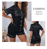 Women Satin Button Down Pajama Set