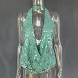 Women Sequin Deep V Tank Top