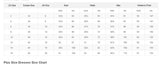 Plus size dresses size chart showing US, Europe, and UK sizes with measurements for bust, waist, hips, and hollow to floor.