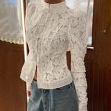 Lace Bloom Embroidered Puff Sleeve Blouse
