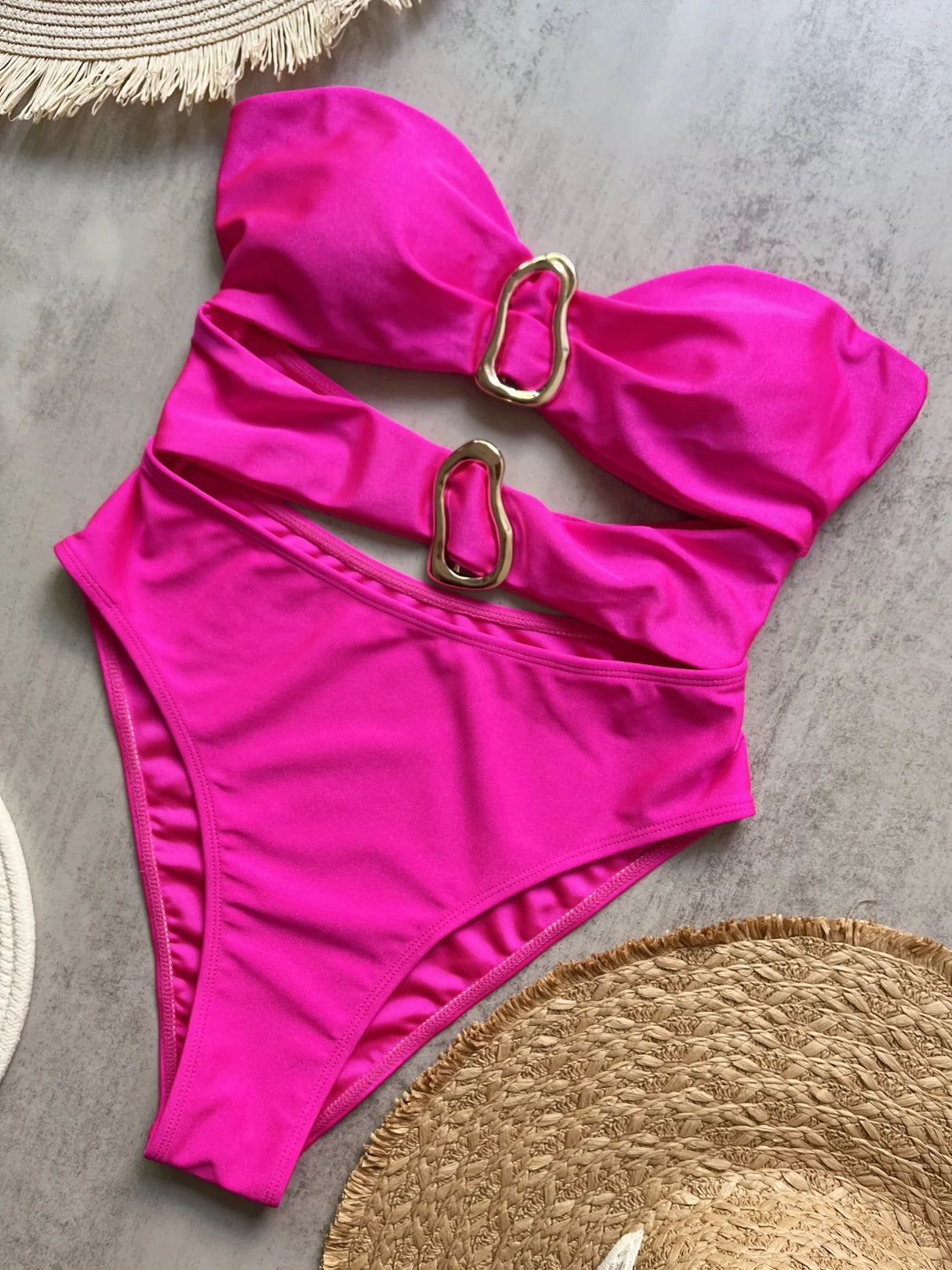 Women Metal Ring Bandeau Swimsuit