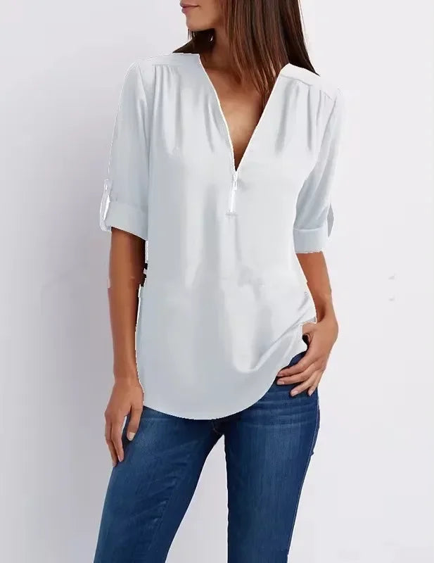 Luna Deep V-Neck Chiffon Blouse