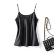 BandeauSilk™ double-layer black silk camisole with adjustable straps, perfect for summer casual wear.