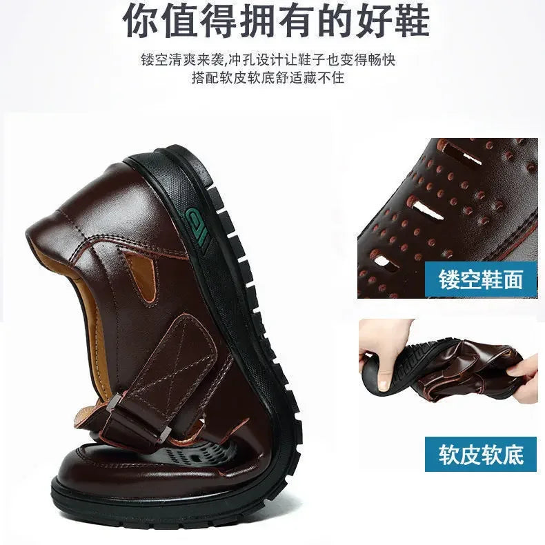 Men’s Summer Hollow Non-Slip Leather Sandals