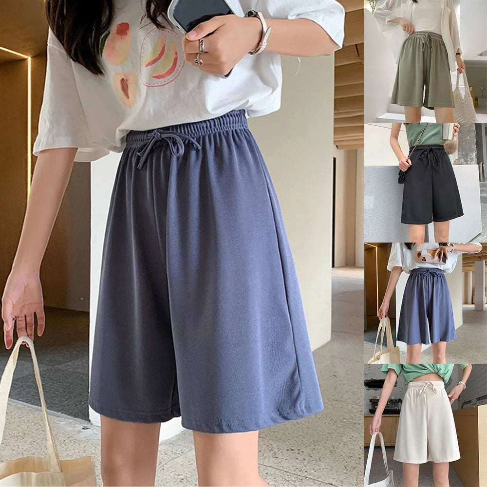 Women Ice Silk Loose Sports Shorts