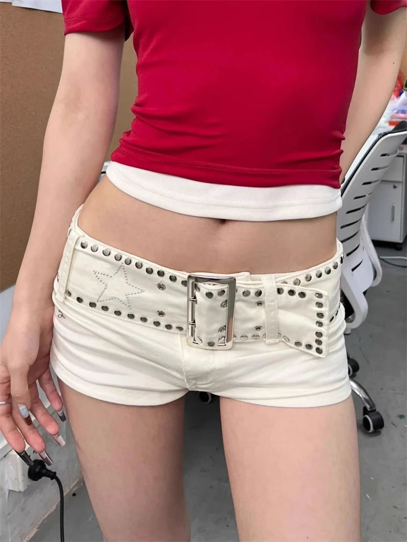 Women's Vintage White Denim Shorts - Y2K Harajuku Style