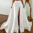 Elegant taffeta detachable wedding skirt with high side slit, perfect for modern bridal styles.