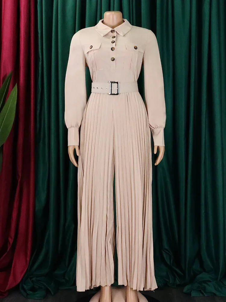 MaxiFit™ – Belted Button Maxi Office Jumpsuit (Work Chic, Waist-Defining & Longline)