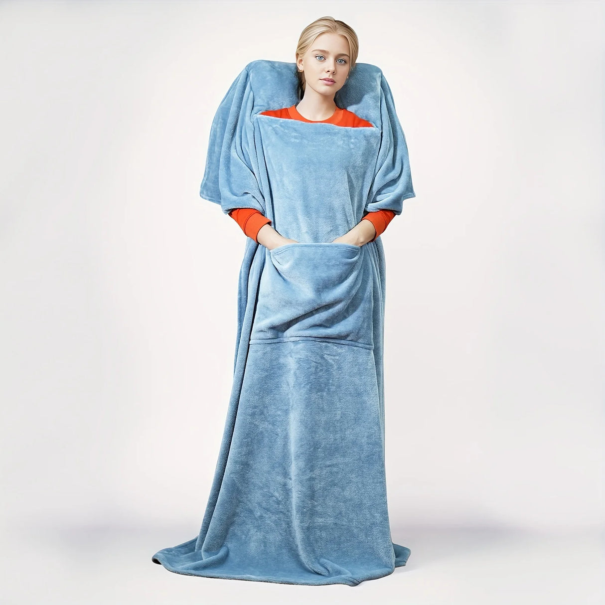 Comfortable Blue Flannel Blanket with Pillow