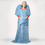 Comfortable Blue Flannel Blanket with Pillow