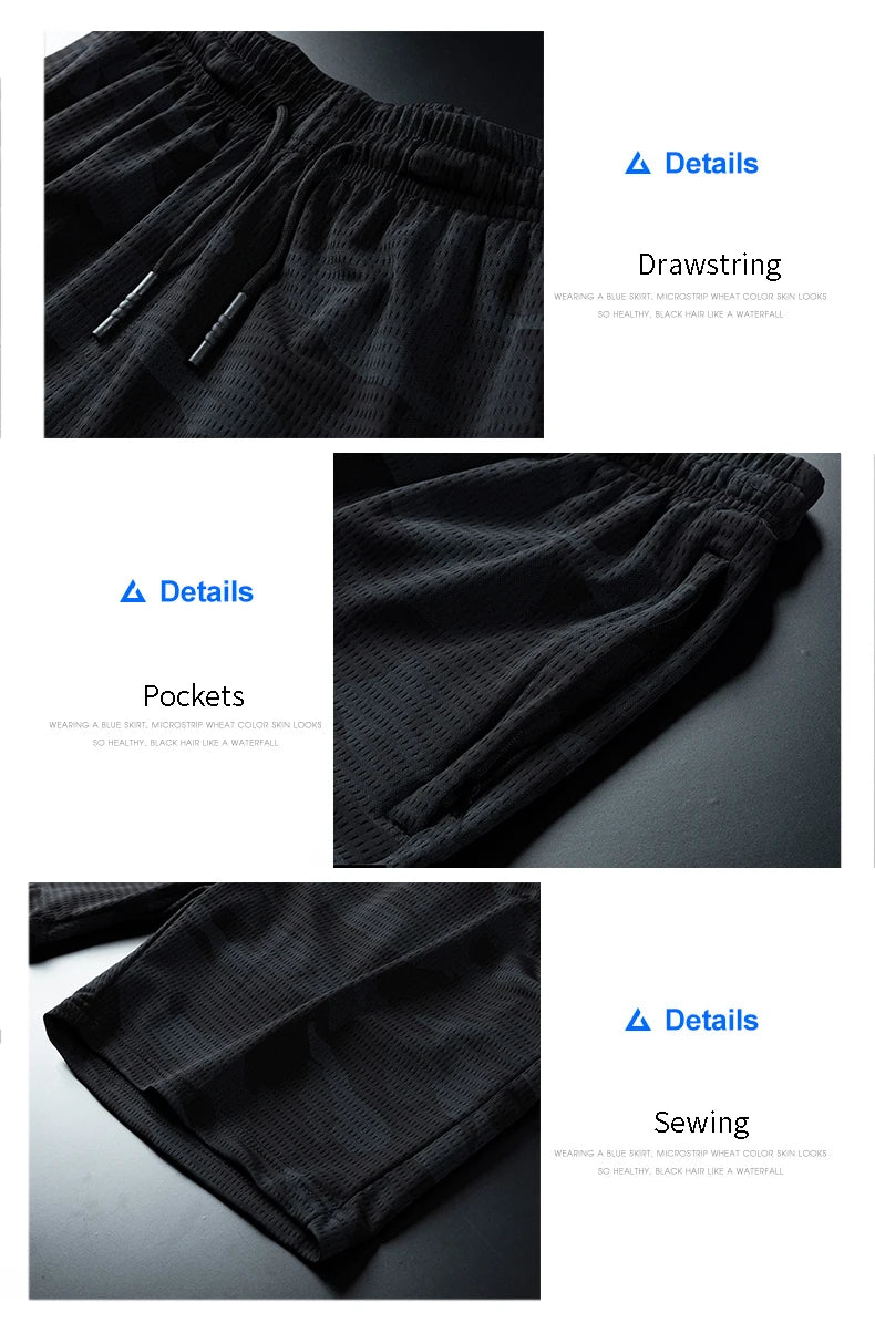 شورت جري رجالي بمقاسات كبيرة - قماش شبكي مموه