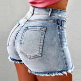 ColorTassel™ – Distressed Denim Hot Pants (Tassel-Trim, Multi-Color & Festival Vibe)