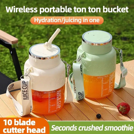 Wireless portable juicing bucket, 800ml sports cup for hydration and smoothie making, featuring a 10-blade cutter head.