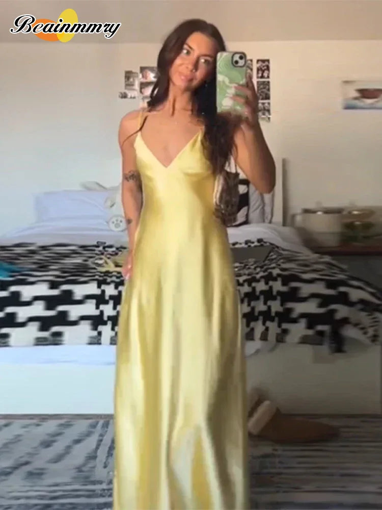 Golden Luxe Satin Maxi Dress