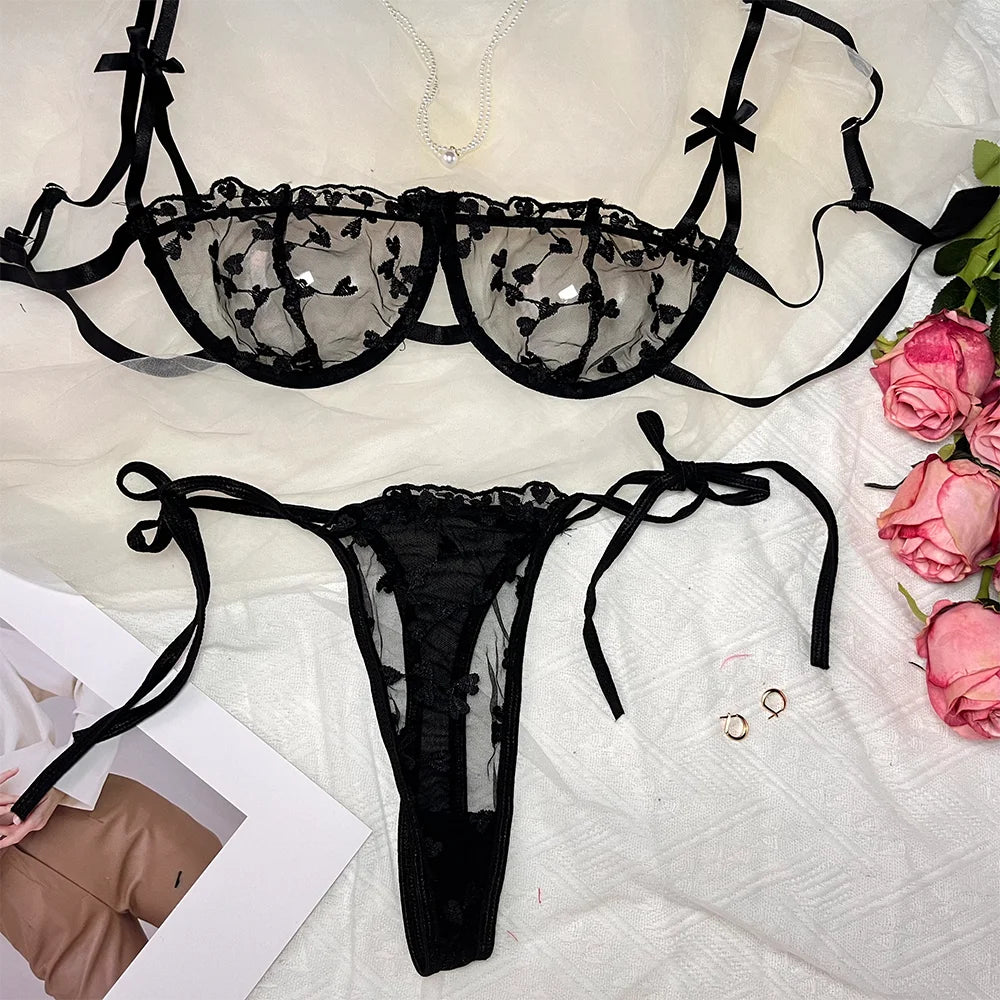 Floral Embroidery Lingerie Set