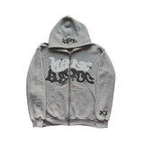 Unisex Retro Letter Zip Hoodie