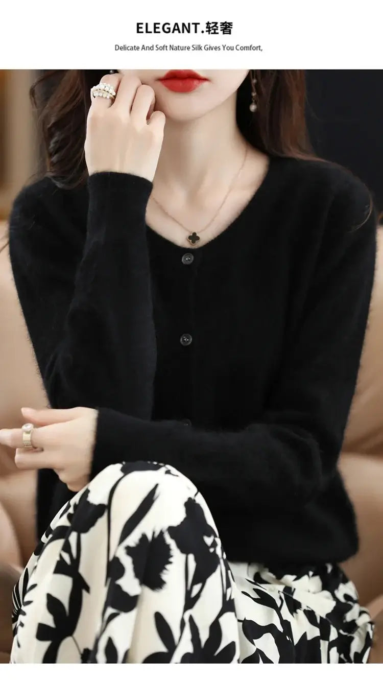 Women Mink Cashmere Knit Cardigan