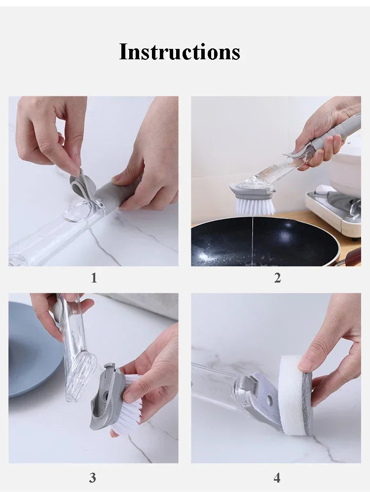 2-in-1 Kitchen Cleaning Brush with Sponge Dispenser