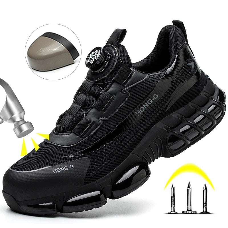 Men Rotary Buckle Steel Toe Safety Shoes
