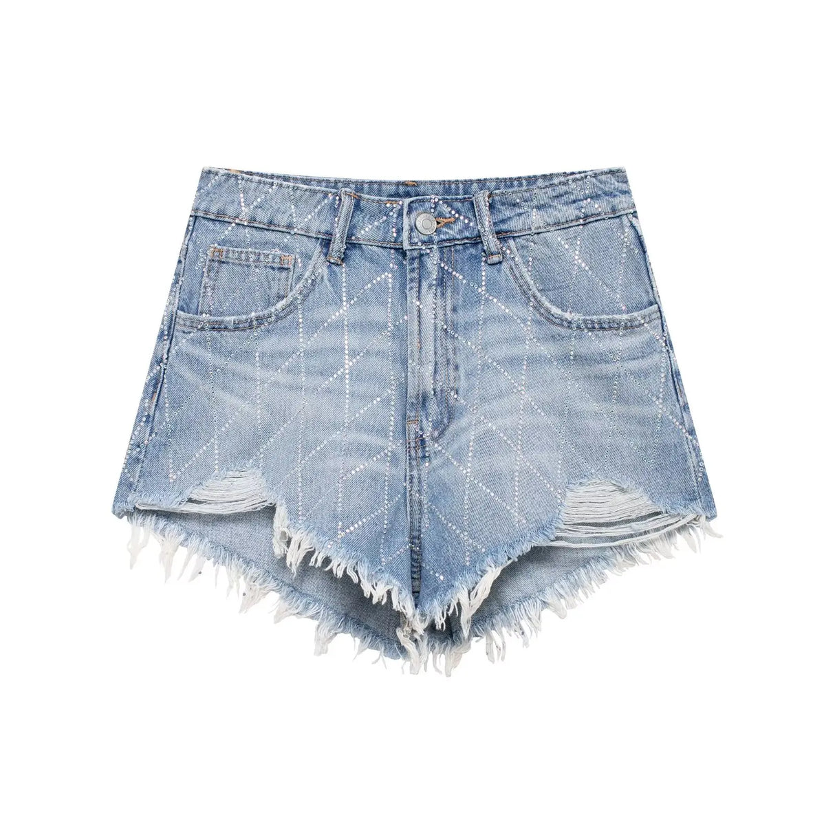 DazzleLine™ – High Waist Hot Diamond Shorts (Raw Edge, Straight Fit)