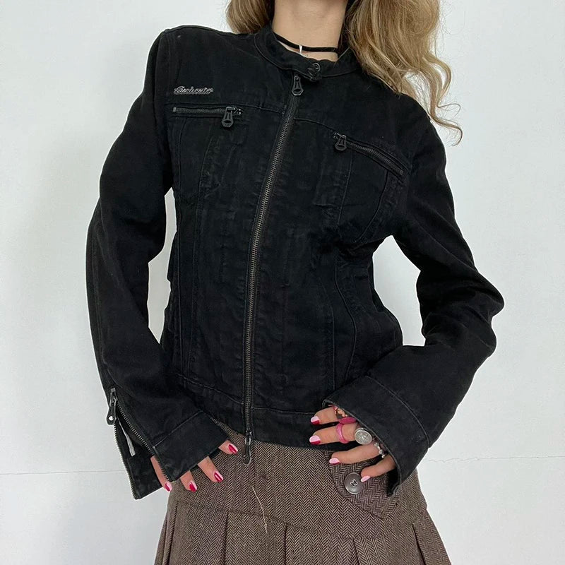 Rockmore Women’s Double Zipper Denim Jacket