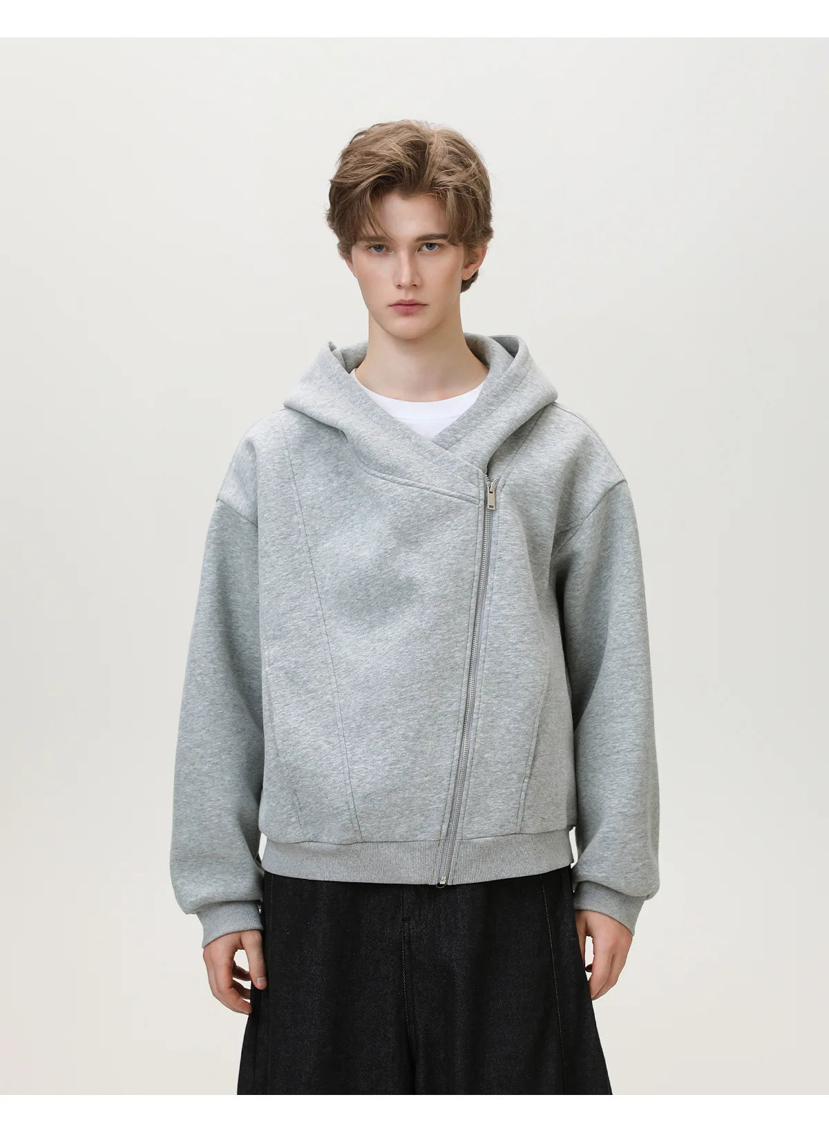 Slant Zipper Hooded Cardigan Jacket