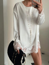 Elegant Satin Lace Midi Dress