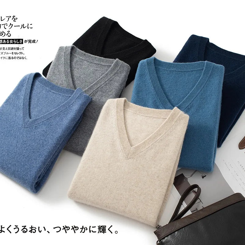 Men's Plus Size Cashmere V-Neck Sweater