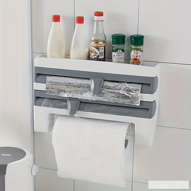 Wall-Mounted Kitchen Organizer with Foil Dispenser