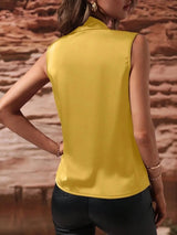 Women Sleeveless Satin Pleated Blouse