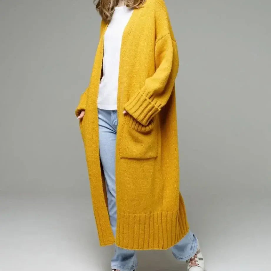 Women Long Pocket Knit Cardigan