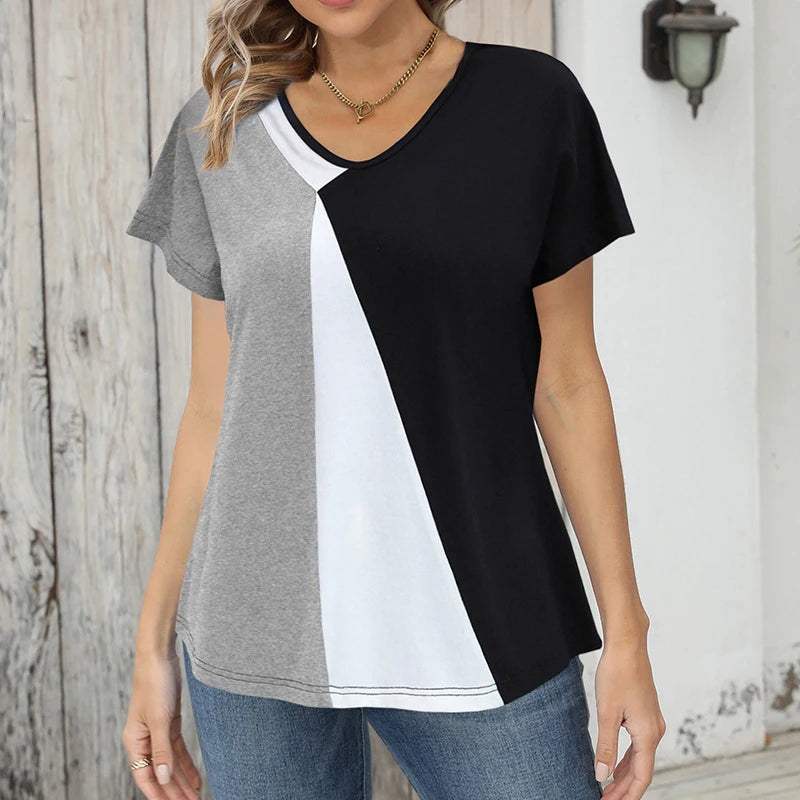 Women 3D Print V-Neck Tee
