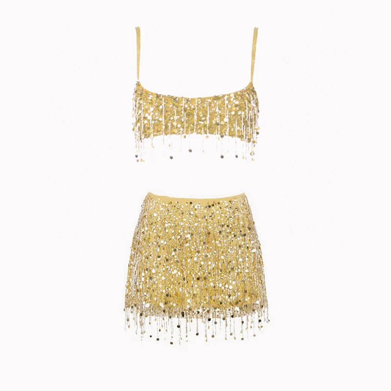 Women Sequin Tassel Party Skirt